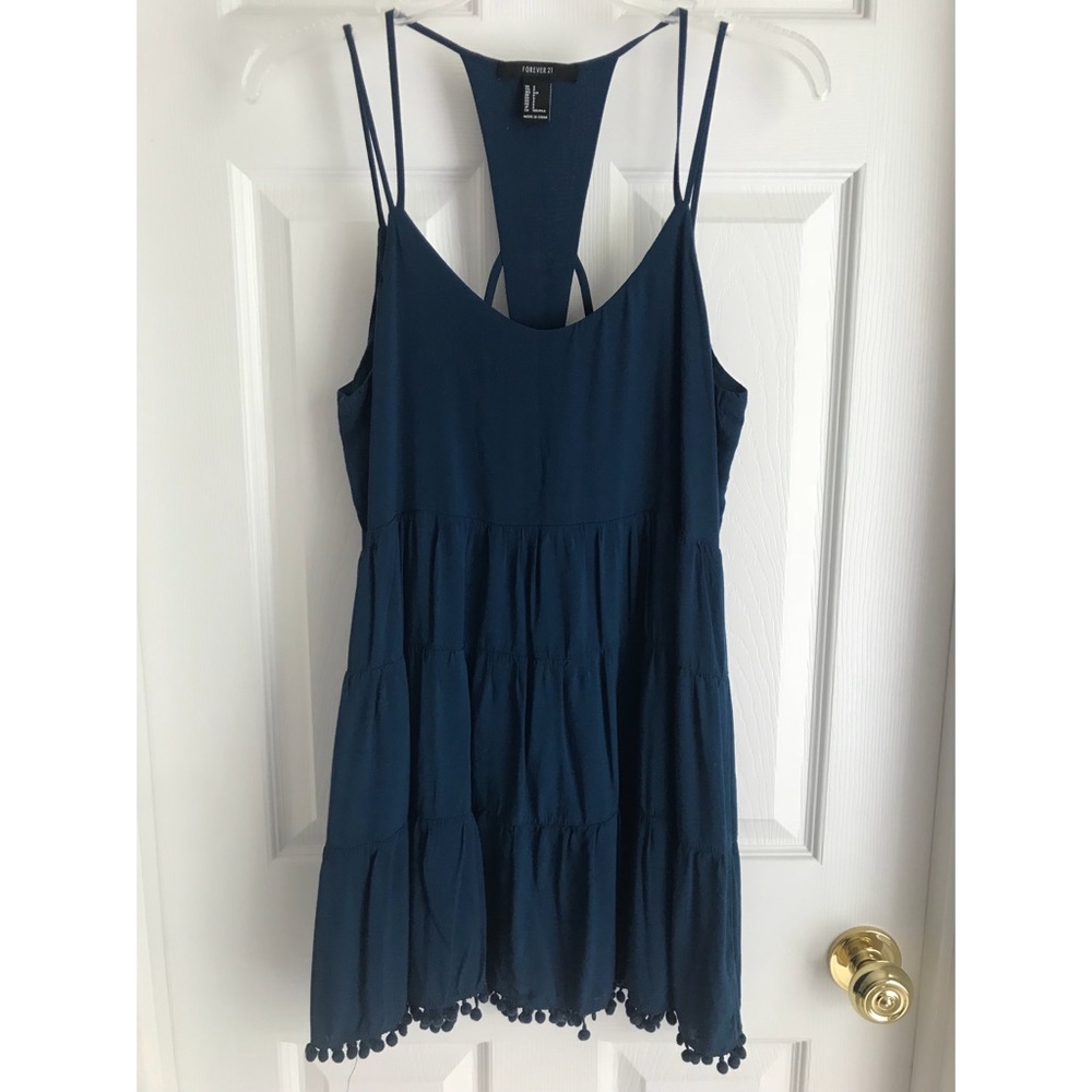Dark Turquoise Strappy Dress with Pom-Pom Detail